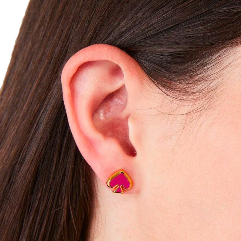 Kate Spade Everyday Spade Festive Pink Enamel Stud Earrings NWT  With Dust Bag